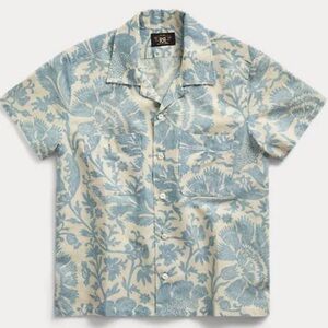 RRL
Women's Blue Indigo Floral Linen-cotton Camp Shirt, size 1